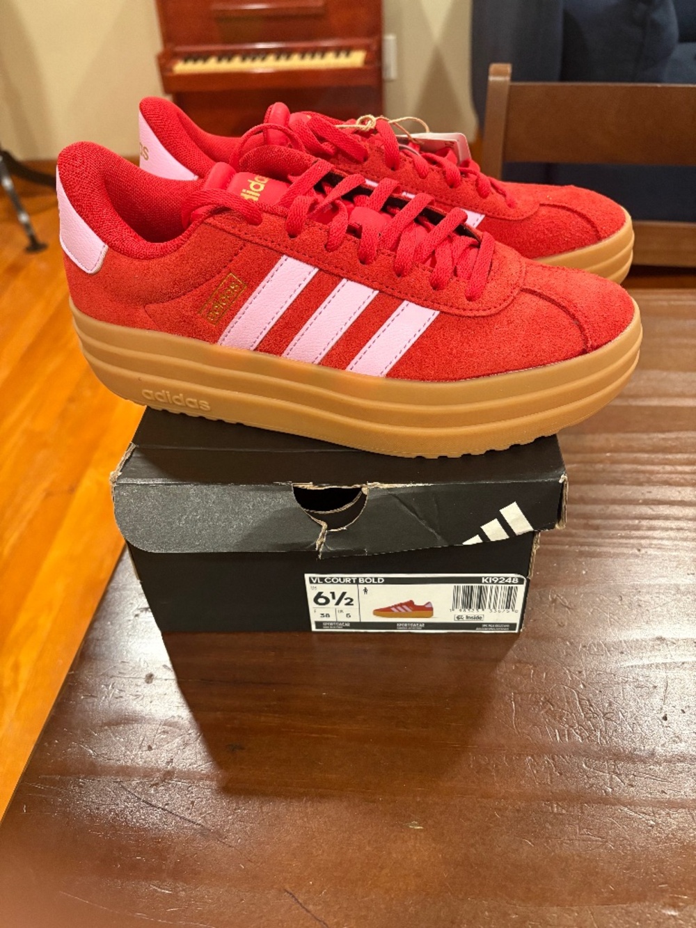 adidas VL Court Bold Platform Sneaker Women’s Red/Pink Size 6.5 New In Box